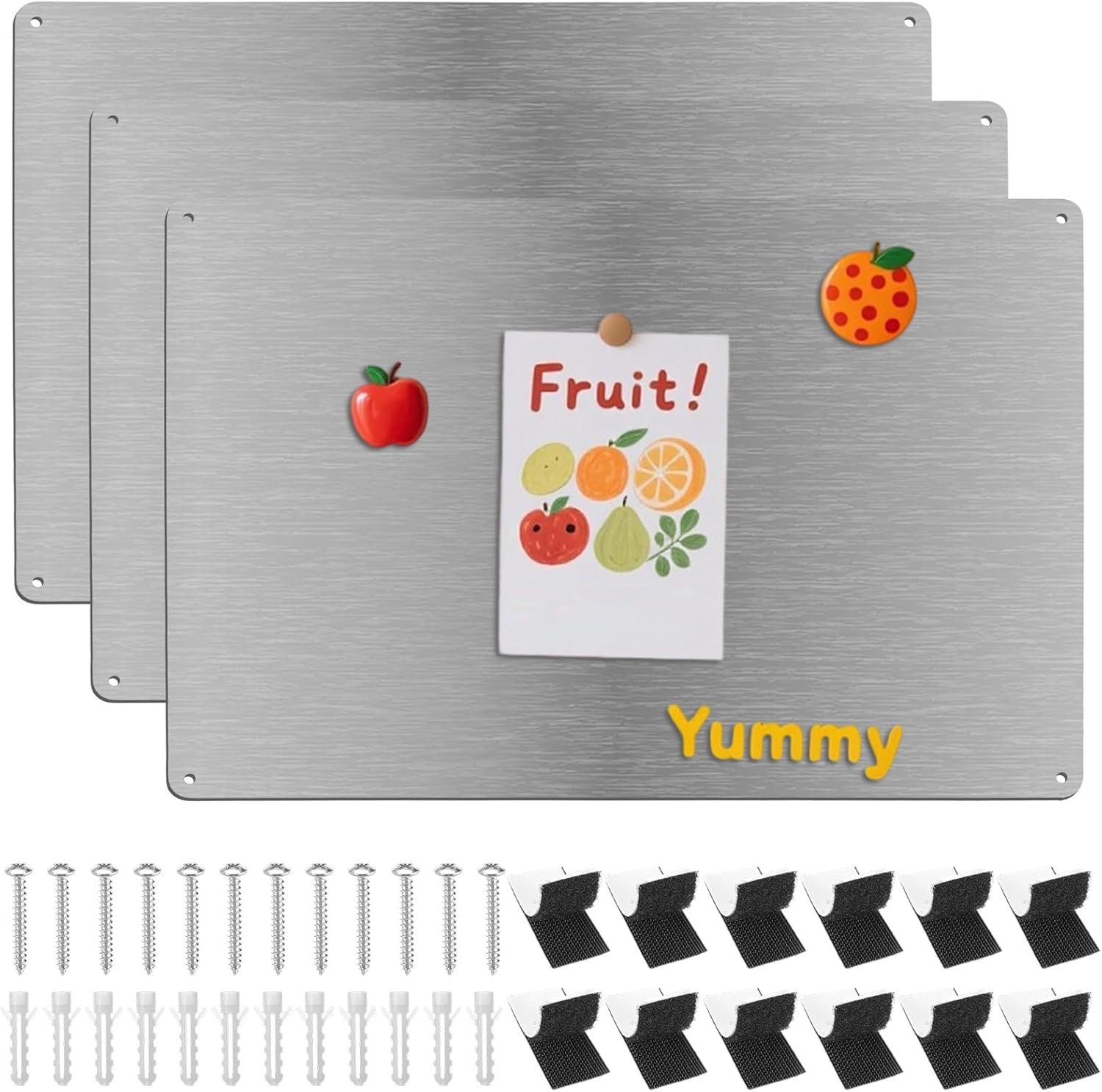 3 Pack Magnetic Board, 17.1" x 11.8" Magnet Bulletin Board with Dual Mounting Display for Notes, Photos, Letters, Spice Jars, Suitable for Wall, Refrigerator, Cabinet