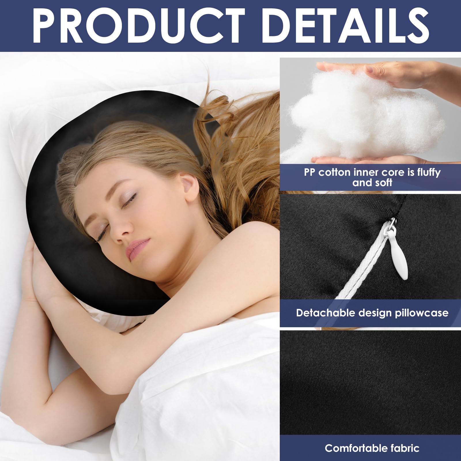 Oreillers pour piercing d'oreille en forme de donut avec trou pour soulager la douleur CNH, soulagement de la douleur, escarres, dormeurs latéraux, casque Minky Dot noir
