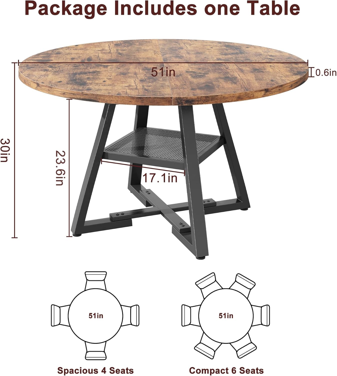 51'' round dining table for 6,kitchen dining room circle dinner pedestal table,space saving wood kitchen & dining room furniture (vintage, 51in) vintage 51in