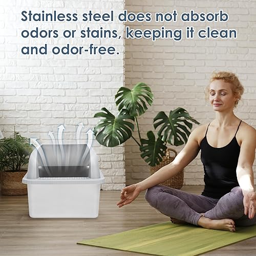 Miniatura 6 de Suzzipaws Caja de arena para gatos de acero inoxidable de 8 pulgadas de profundidad con tapa, caja de arena extra grande para gatos grandes, bandeja