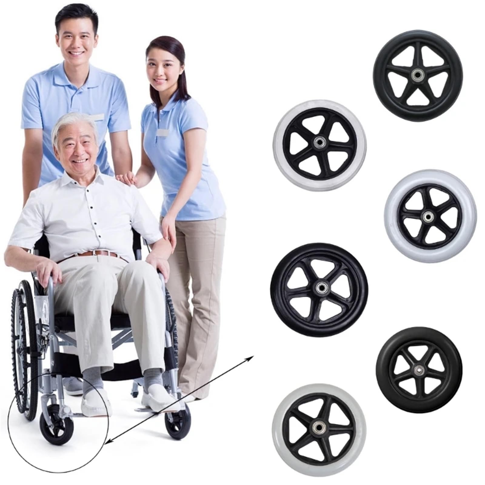Ruedas Delanteras para sillas de Ruedas 2 Ruedas Delanteras universales de Repuesto for Silla de Ruedas de 6, 7 y 8 Pulgadas, Accesorios for sillas de Ruedas(Black,7 Inches)