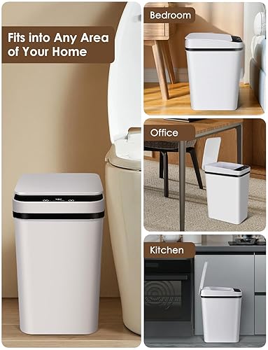 Miniatura 8 de Tameler Botes de basura automáticos para baño con tapas, sensor de movimiento sin contacto, 2.5 galones + 4 galones, blanco, plástico
