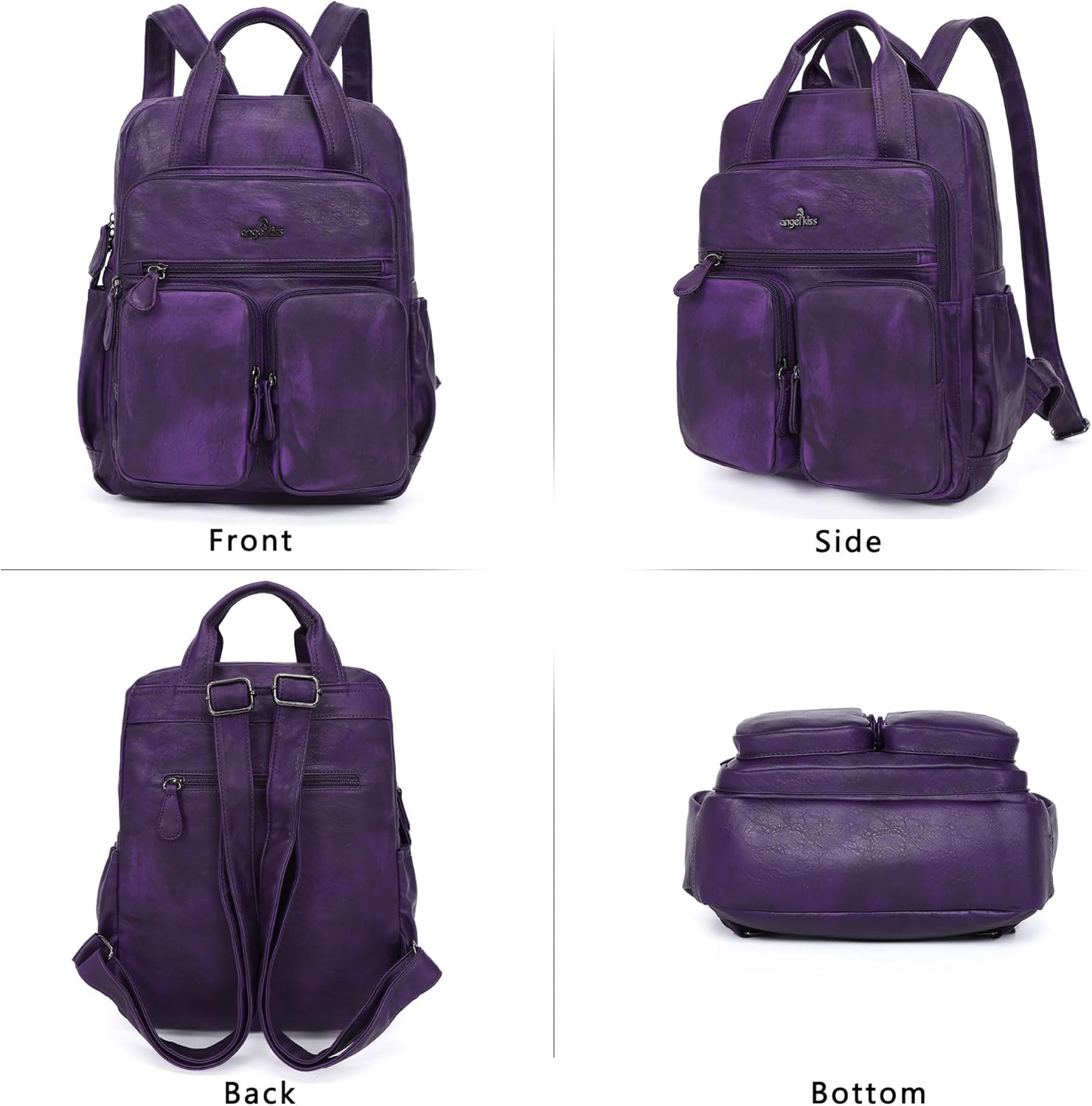 Angel Kiss Backpack Purse for Women Soft Washed Leather Multi Pocket Casual Travel Backpacks… - Image 3