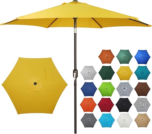 Miniatura 78 de Blissun Sombrilla de patio de 7.5 pies, sombrilla de patio, sombrilla de mercado al aire libre con botón de inclinación y manivela (bronceado)