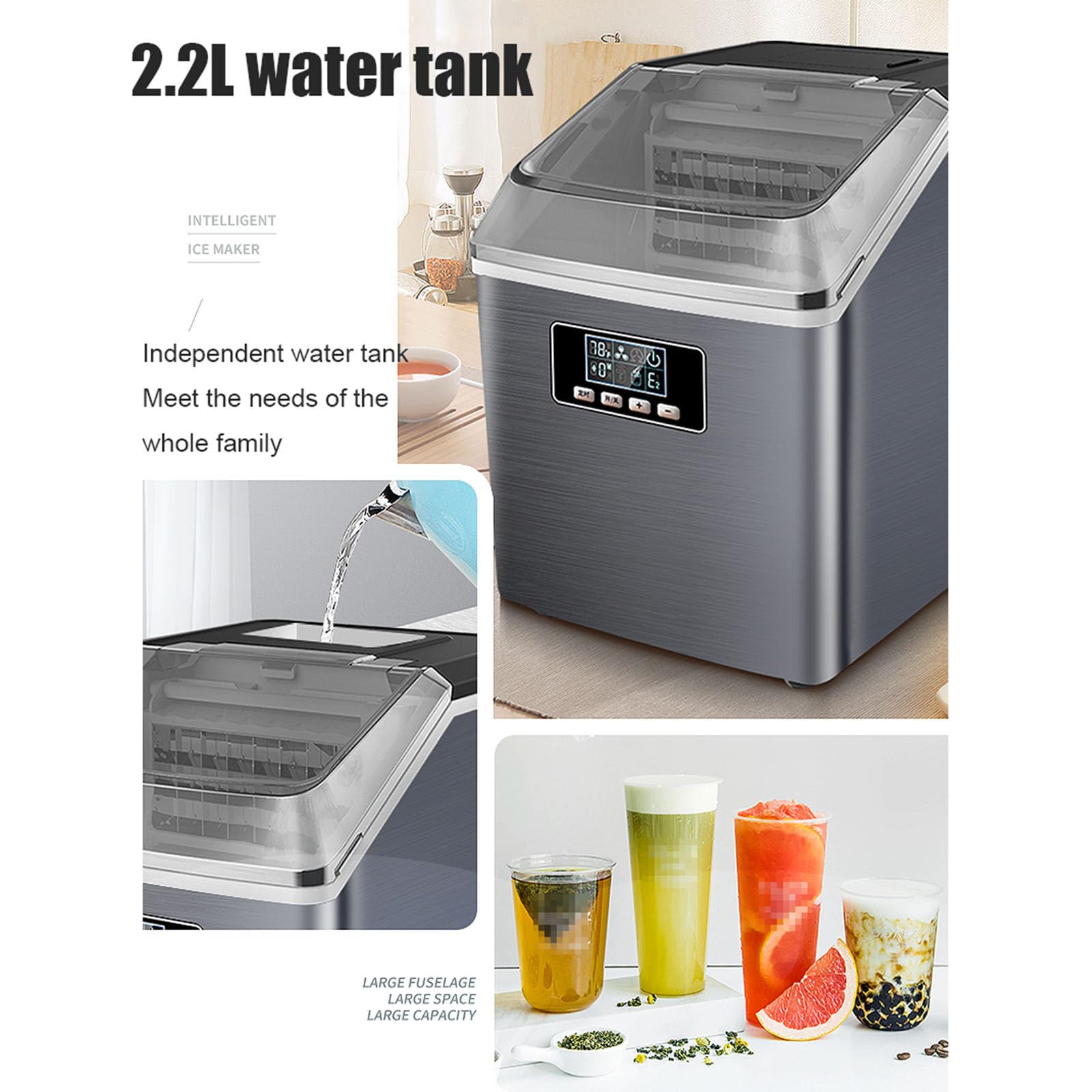 Máquina de hielo de sobremesa: 3 formas de añadir agua, producción de hielo de 25 kg/día, capacidad de almacenamiento de 1,3 kg para uso en el hogar, la cocina, la oficina y el bar (adicional).
