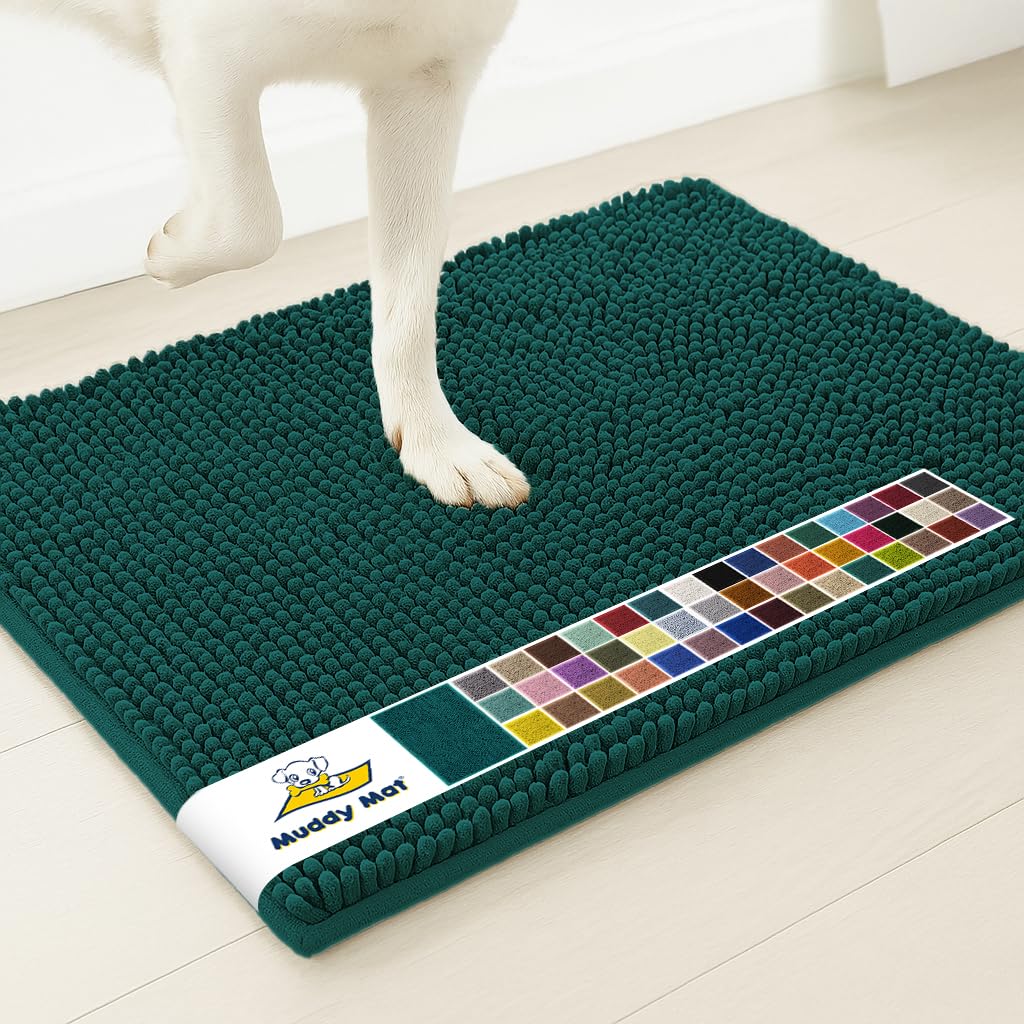 Muddy Mat® | Super Water Absorbent Door Mat Indoor, Microfiber Quick Dry Chenille Entryway Rug,Slip Resistant Front Door Mat,Indoor Mats for Entryway,Machine Washable Pet Rug, Atlantic Blue 24"x36"