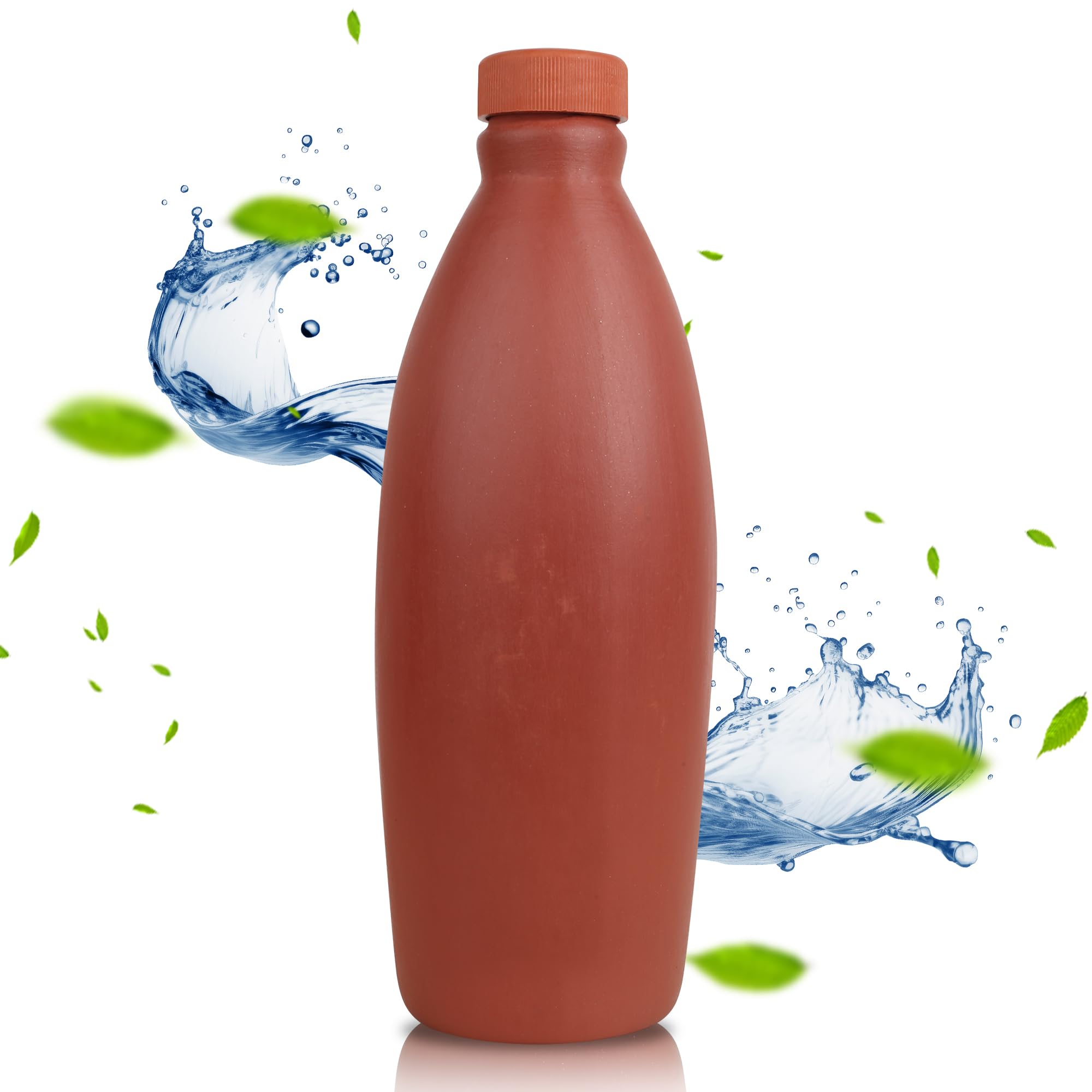 1 Liter Self Cooling Handmade Print CLAY Water Bottle With Cap Mitti Bottles For Drinking Water (1 Liter, Brown) Terracotta Drinking Water Bottle
