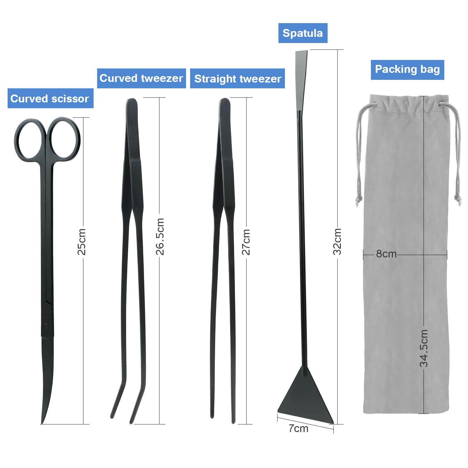 Set Attrezzi 6 In 1 Per Acquario - Acciaio Inox - Pinzette, Forbici, Spatola