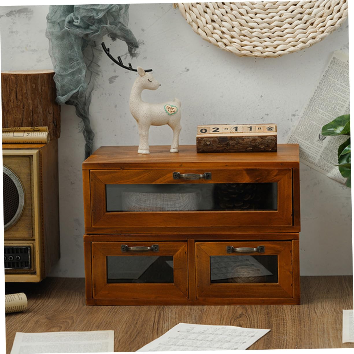 Supporto Alzata per Computer in Legno e Ferro Cassetto da Scrivania | Cassettiera da Scrivania Coffee per Monitor e Cancelleria, Organizzazione Classificata per Ufficio e Studio