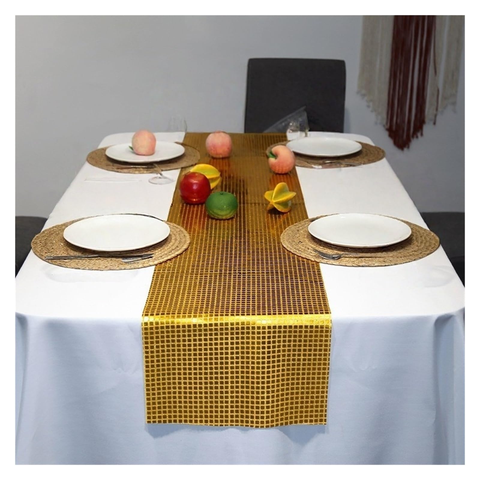 Disco Table Runner 1PC 30x180cm Glitter Sequin Disco Table Runner Mirror Gold/Silver/Color Foil Metallic Dining Decoration(Gold)