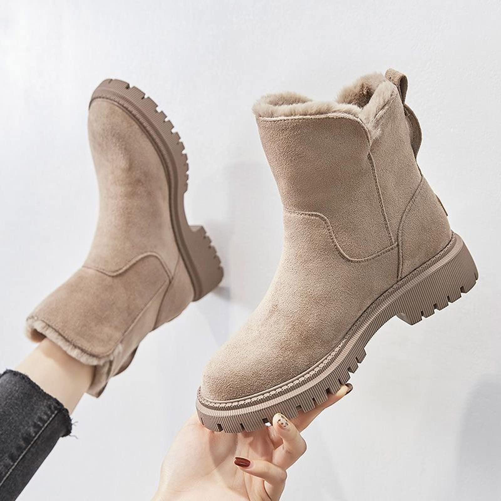 Bottes de Neige Hiver Fourrure Bottines Neige Plates Snow Boots Chaudes Chaussures Imperméable Antidérapant Mode Chaussures Boots d'hiver Fourrées Chic Chaude Confort Bottines Femme Bottes de Travail