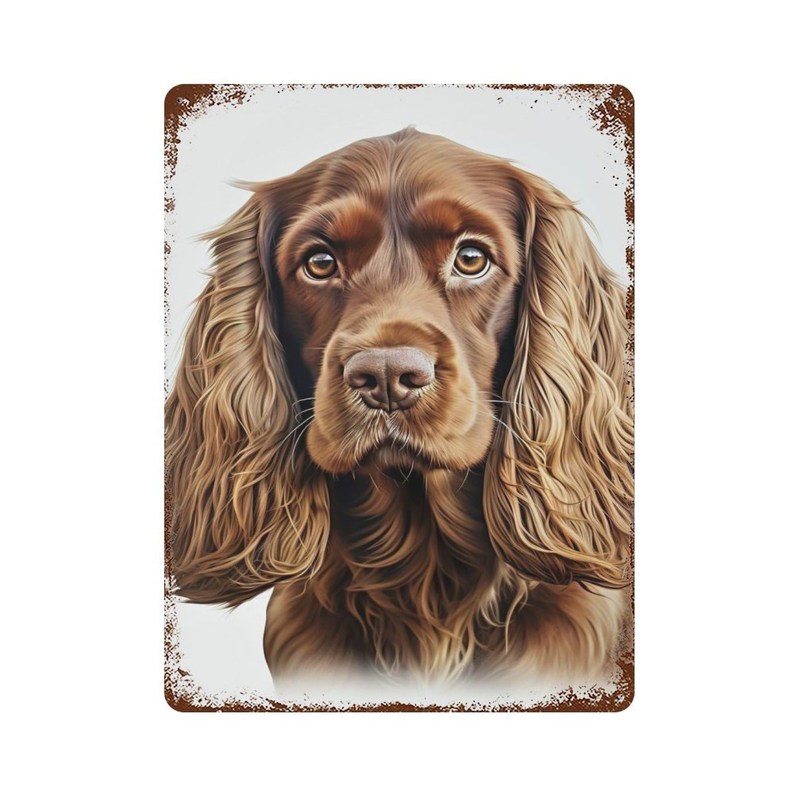 Portrait of A Brown Cocker Spaniel 15.7"x11.8" Distressed Metal Wall Sign, Shabby Chic Decor for Office, Studio And Wall Decor