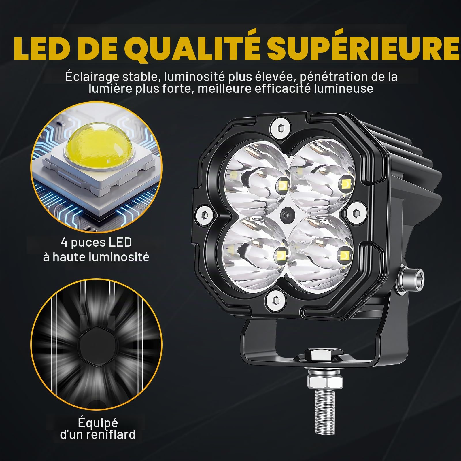 RIGIDON 2x Mini Phare travail led, 3 pouces 30W 3000LM Fuex Led 4x4 Carré