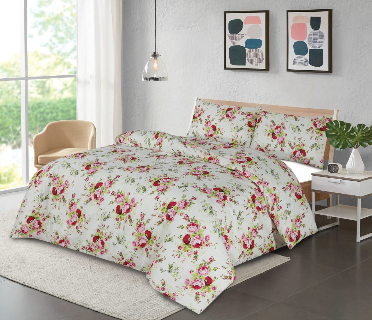 Amigozone Lilly Red Duvet Cover Set Beautiful Floral Print Quilt Cover Set With Pillow Cases New Single Double King & Super King (Double, )
