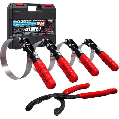 Spurtar Swivel Oil Filter Wrench Set of 5 Adjustable Wrench 2-3/4" to 5-1/4" (70-133mm) 12" Universal Oil Filter Removal Tool for 4S Shop Auto Repair Mechanic DIY Generator Small Engine