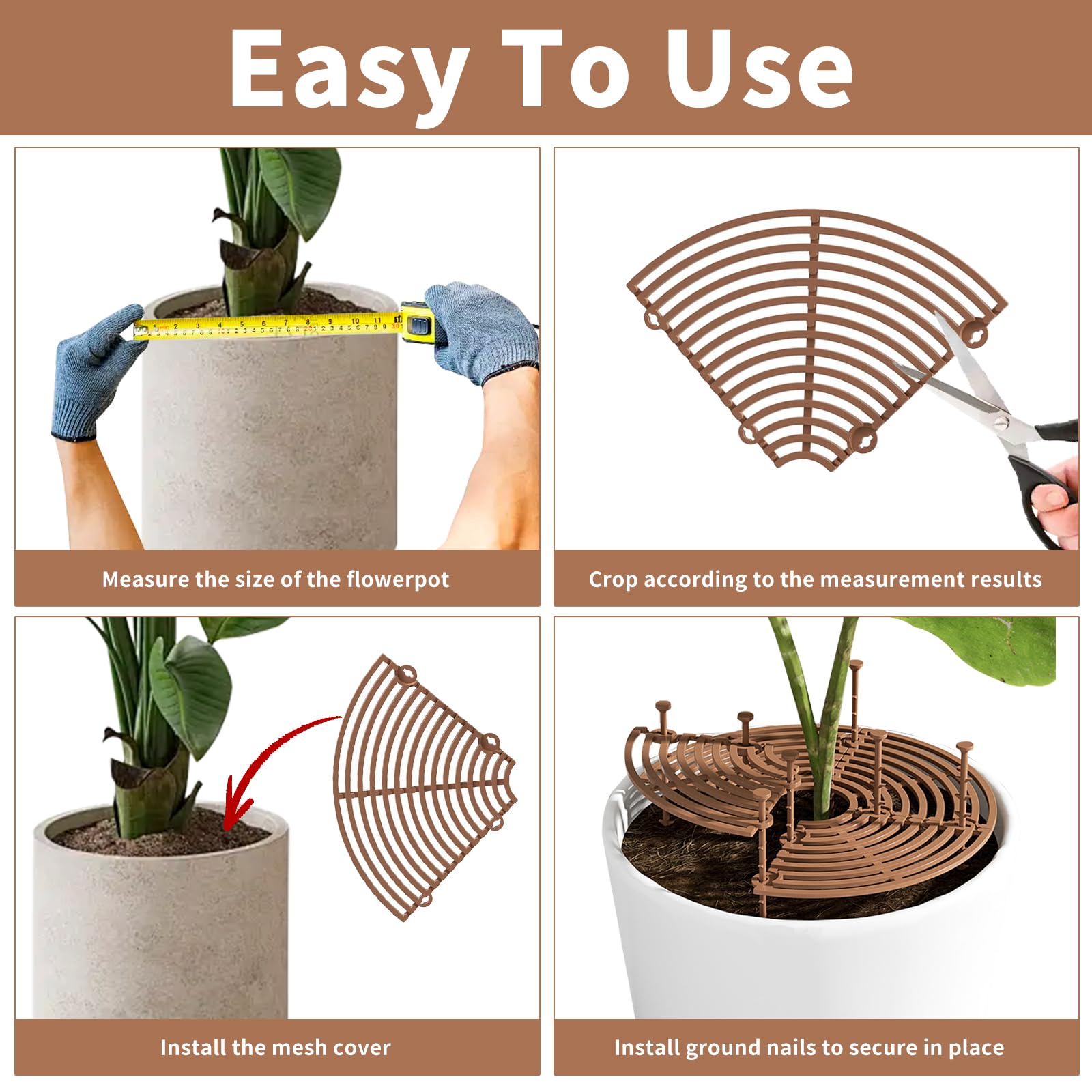 Grille Protection Plante: 6 Pièces 30cm Protection Plante Chat Marron Noir Vert, Grille de Pot de Plantes, Coupe Personnalisable pour Plantes d'Intérieur, Patios et Jardins