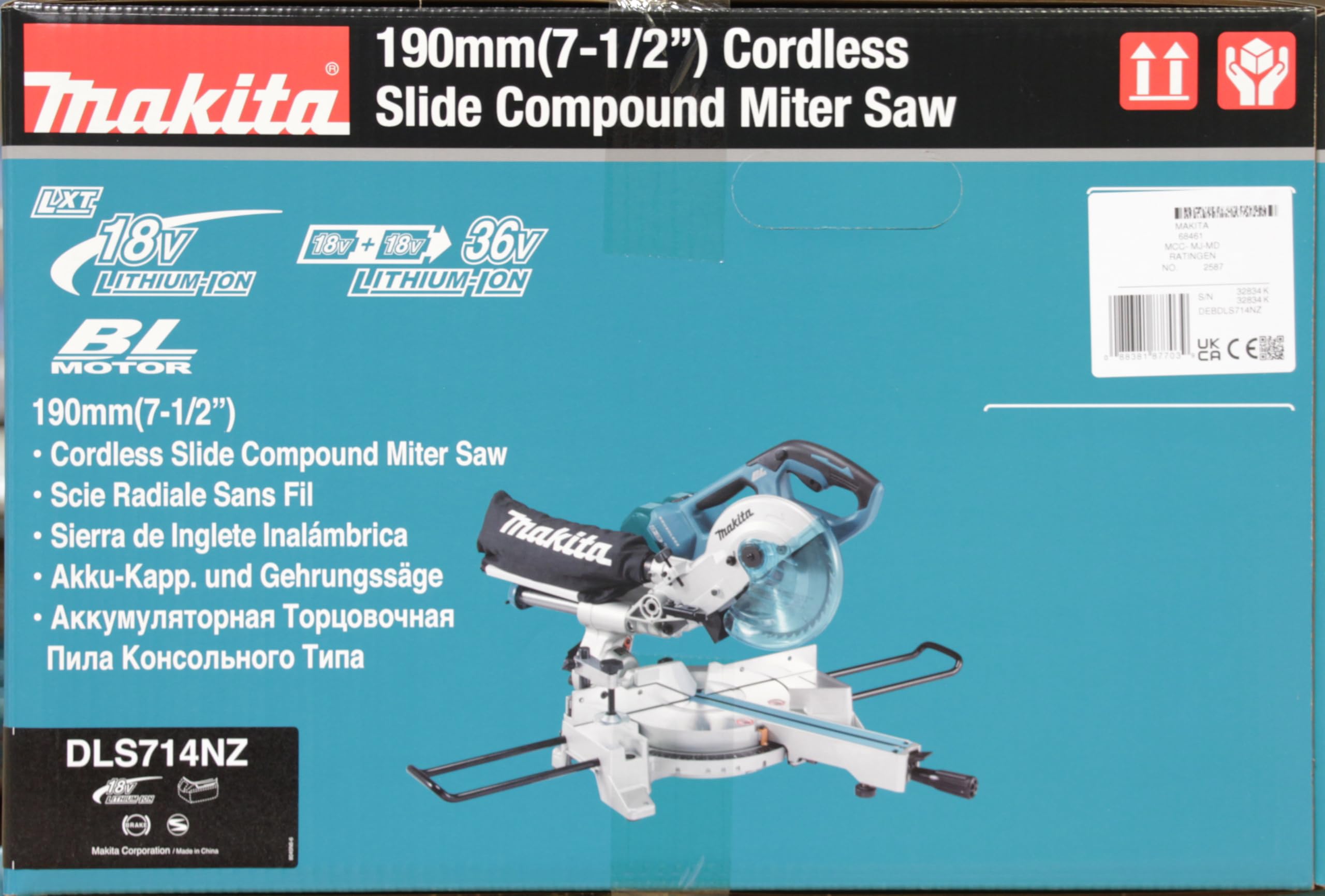 Makita DLS714NZ Twin 18V, 36V, Litowo-Jonowa LXT Bezszczotkowa Piła Ukośna 190 mm – Baterie i Ładowarka Nie Są Dołączone
