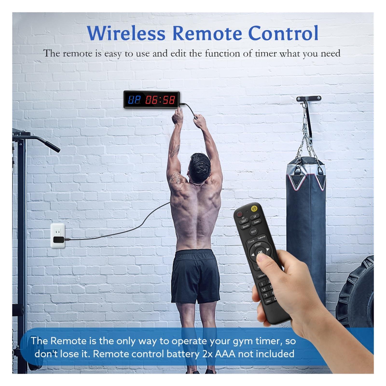 Temporizador De Entrenamiento Gimnasio Portátil, Reloj Fitness con Cuenta Atrás/Arriba, Cronómetro Intervalos Garaje Deportivo Remoto Precision Timing