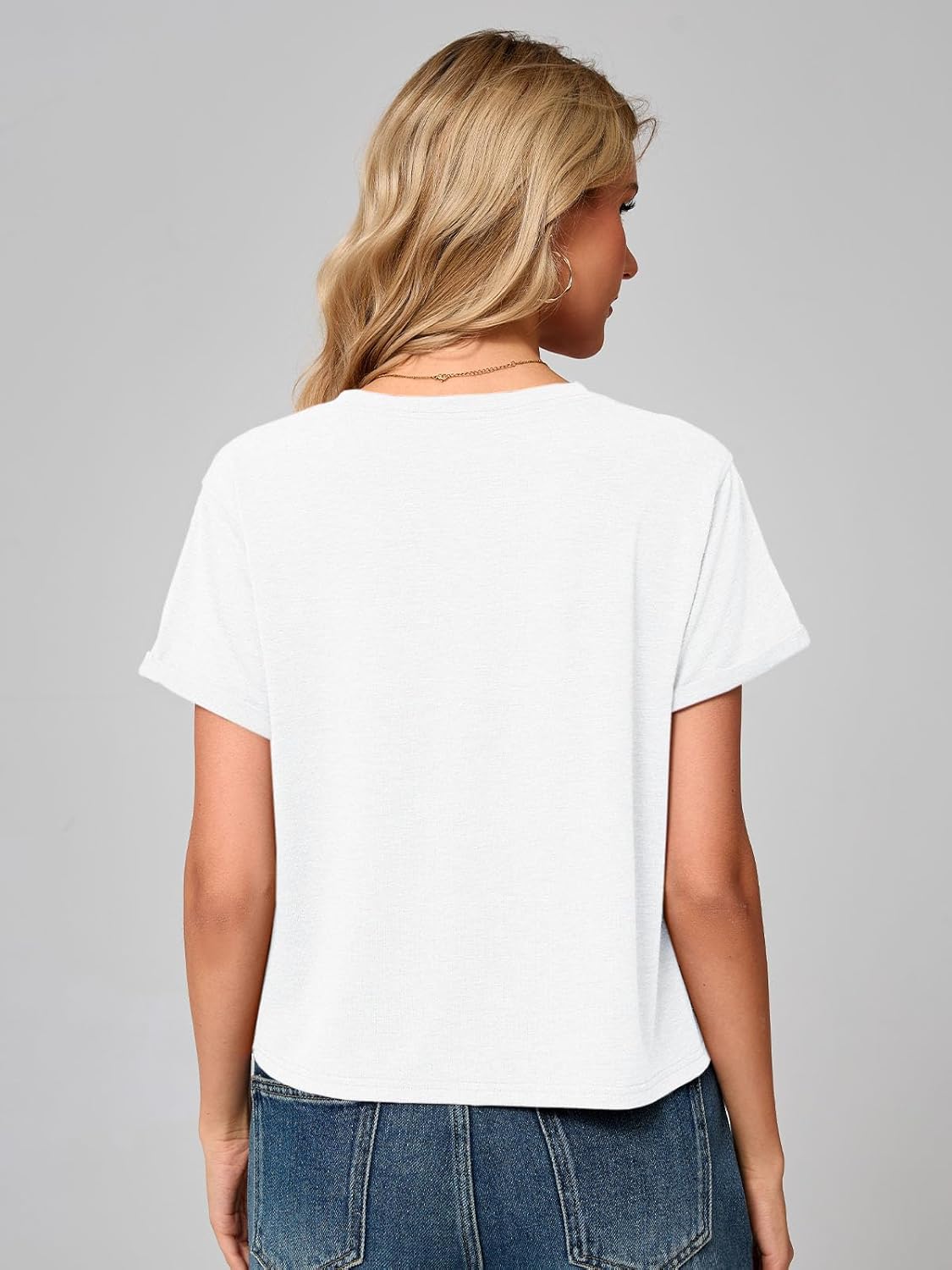 UNCLECAT Women's Short Sleeve Cropped T Shirts Summer Crewneck Crop Tops Solid Basic Tees - Image 3