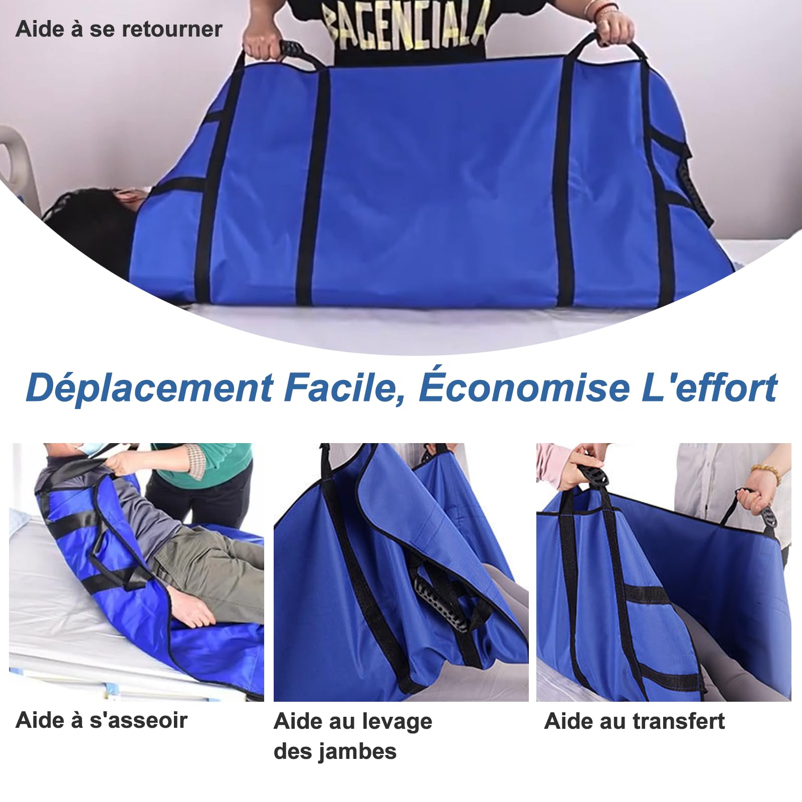 Drap De Glisse Pour Personnes Ãgées 100 * 120 Cm, Slide Sheet With 8 Handles, Patient Transfer Sheet Pour Lève Personnes Pour Personnes Âgées Et Alitées Et People With Disabilities (bleu)