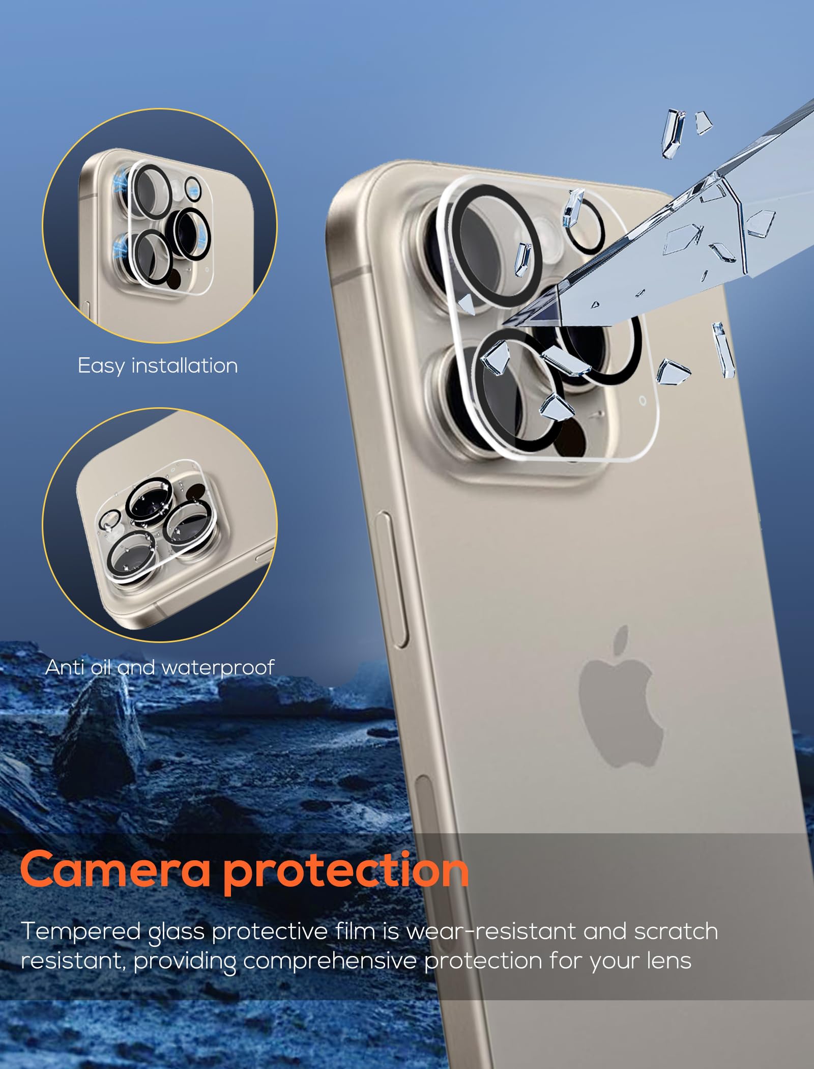 3-pak ochraniaczy ekranu prywatności do iPhone'a 15 Pro z 3 osłonami obiektywu aparatu z ramką instalacyjną, folia ze szkła hartowanego Anti Spy, twardość 9H, odporna na zarysowania, bez