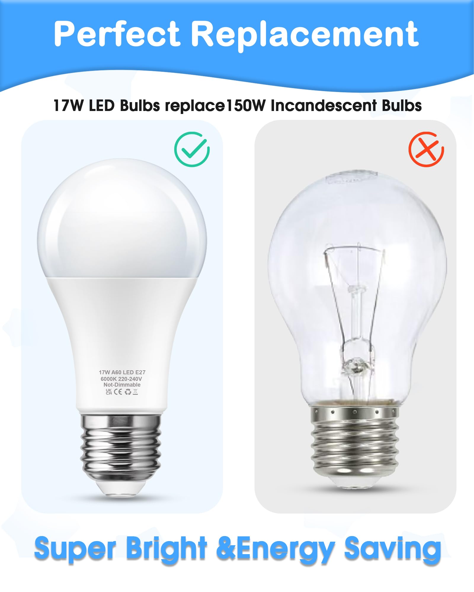 Flaspar 150W Equivalent E27 Screw Bulb, Daylight White 6000K E27 Edison Screw LED Bulb, ES Large Screw Energy Saving Light Bulb, 3Pack - Image 3
