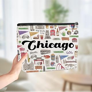 Chicago Cosmetic Bag Makeup Bag Chicago Travel Souvenir Merch Vacation Christmas Mothers Day Birthday Gifts for Women Girls Sister Mom Traveller Girls Trip Gifts Favors