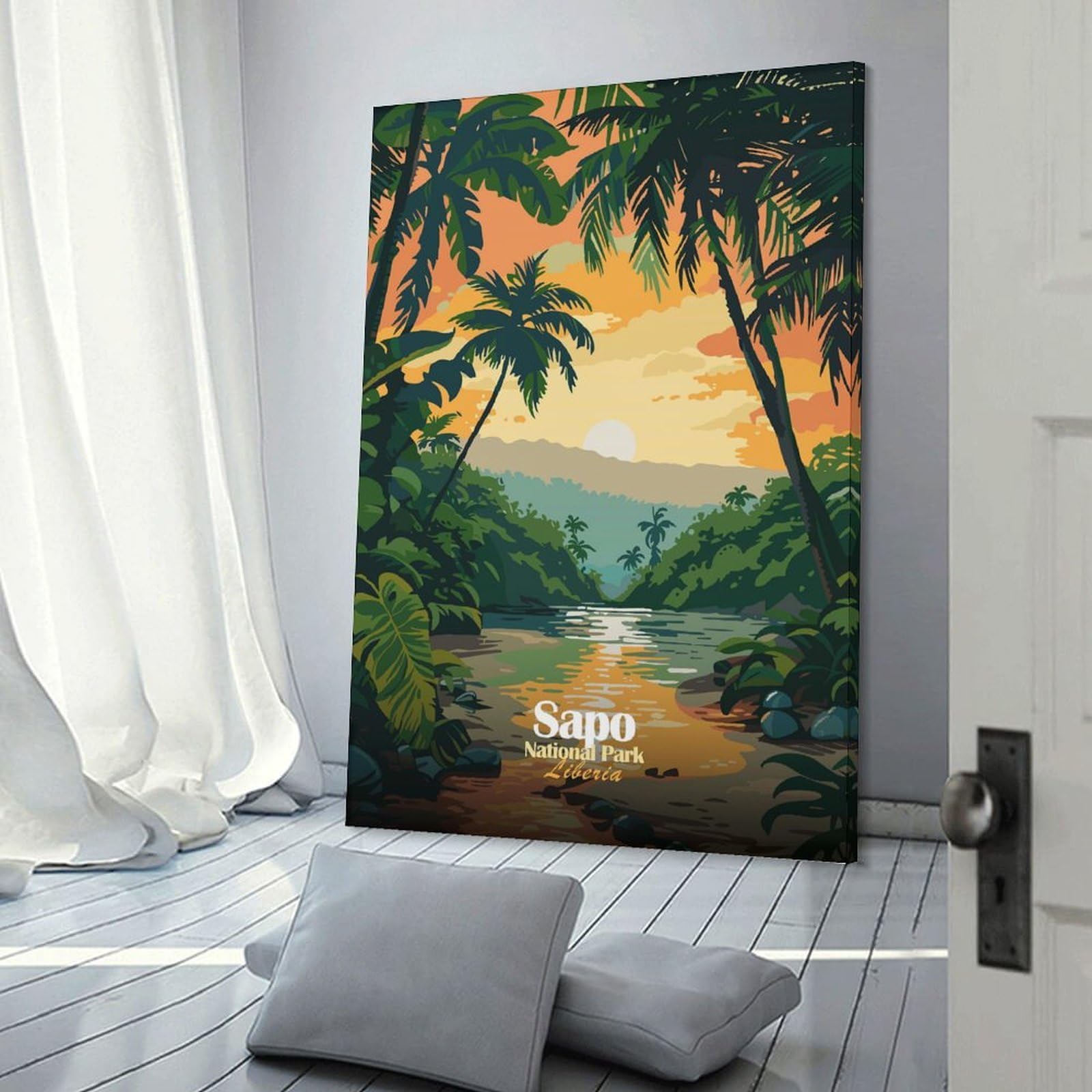 Junmoney Sapo National Park, Liberia Illustration Canvas Wall Decor 24x36inch(60x90cm), for Calm Bedrooms, Home Corners Or Flats, An Easy Wall Refresh for Bedrooms
