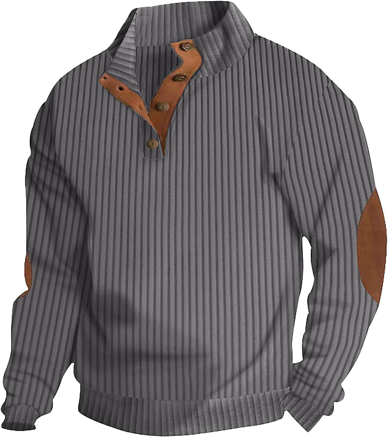 Men's Quilted Sweatshirt Casual Corduroy Quarter Button Up Pullover Long Sleeve Stand Collar Polo