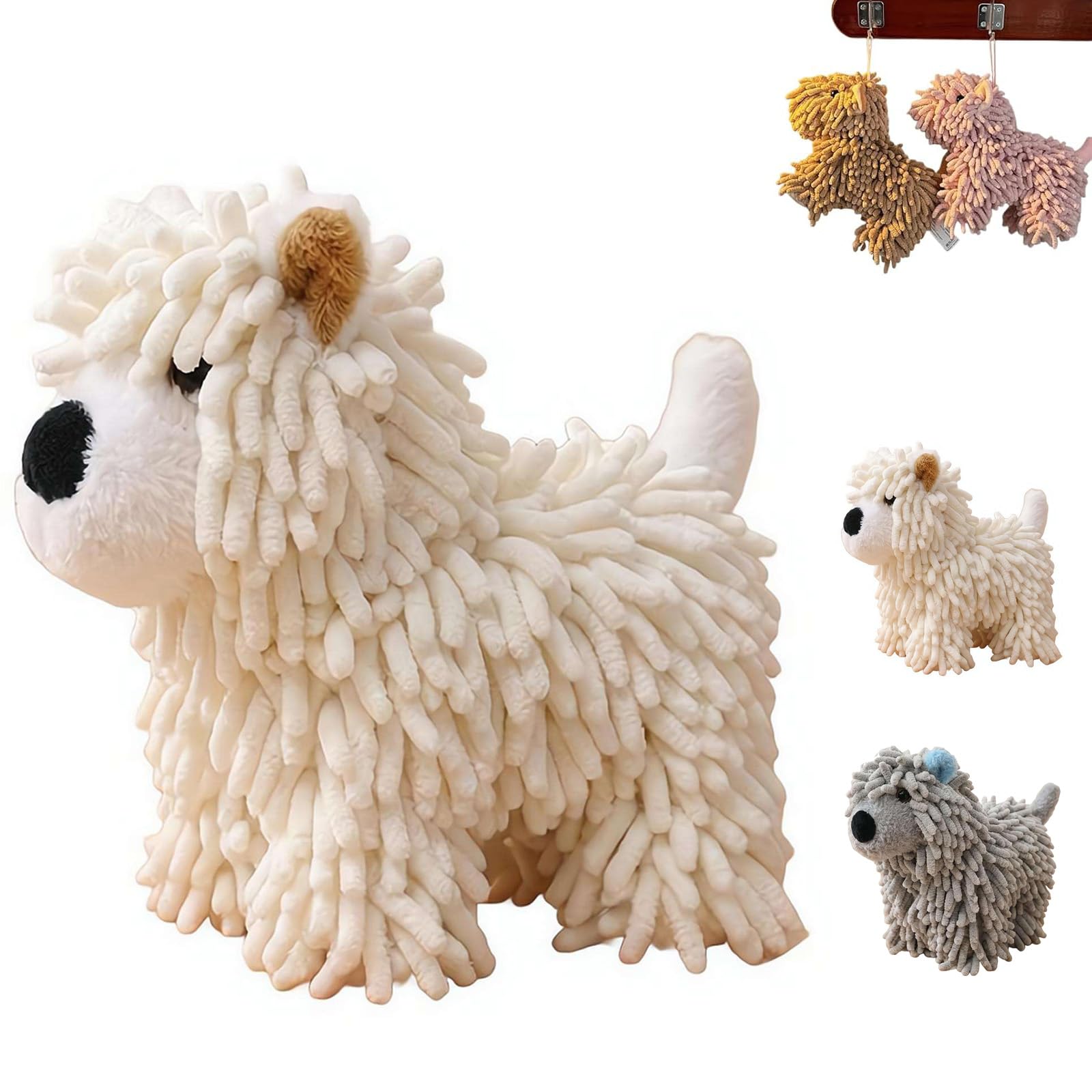 Chenille Fuzzy Towel Balls,- Cute Cartoon Dog Plush Hand Towel,Super Soft Chenille Bath Kitchen Towels,Microfiber Absorbent Decorative Fuzzy Ball Hanging Towels for Bathroom,Sink,Countertop (White1)