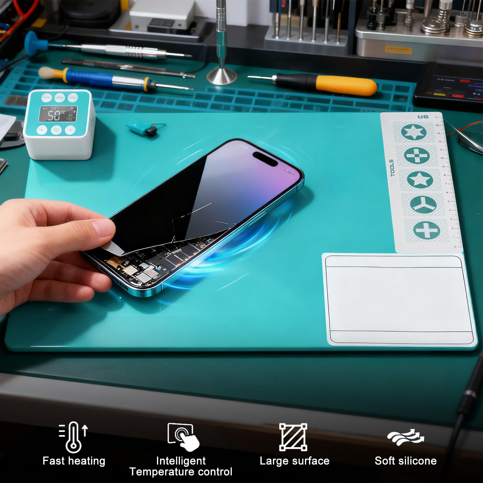 Almohadilla térmica para pantalla LCD, herramienta de desmontaje para reparación y desmontaje de pantallas de tabletas móviles y portátiles