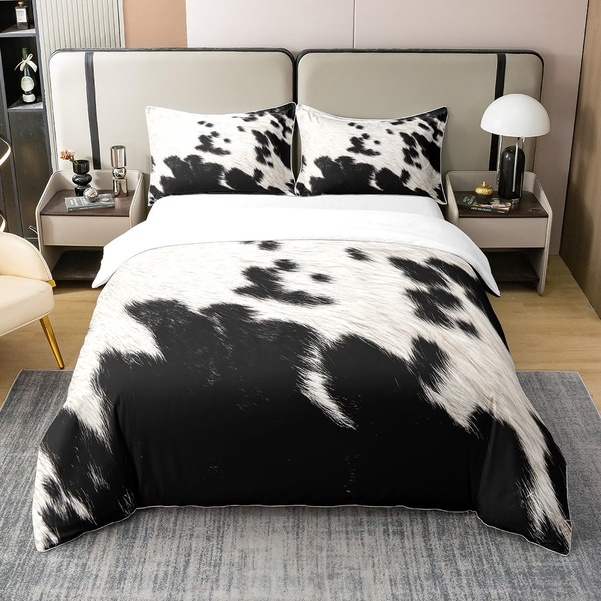 Housse de couette 220x240cm en coton imprimé cuir de vache avec ses taies