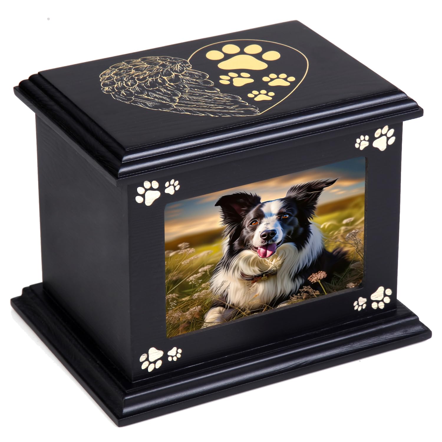 Urne pour animaux de compagnie urns Doggy Memorial 40 grande urne funéraire en bois urns avec cadre photo Memorial Memorial Memory Box Liner noir Anis perdu cadeau commémoratif pour animaux de