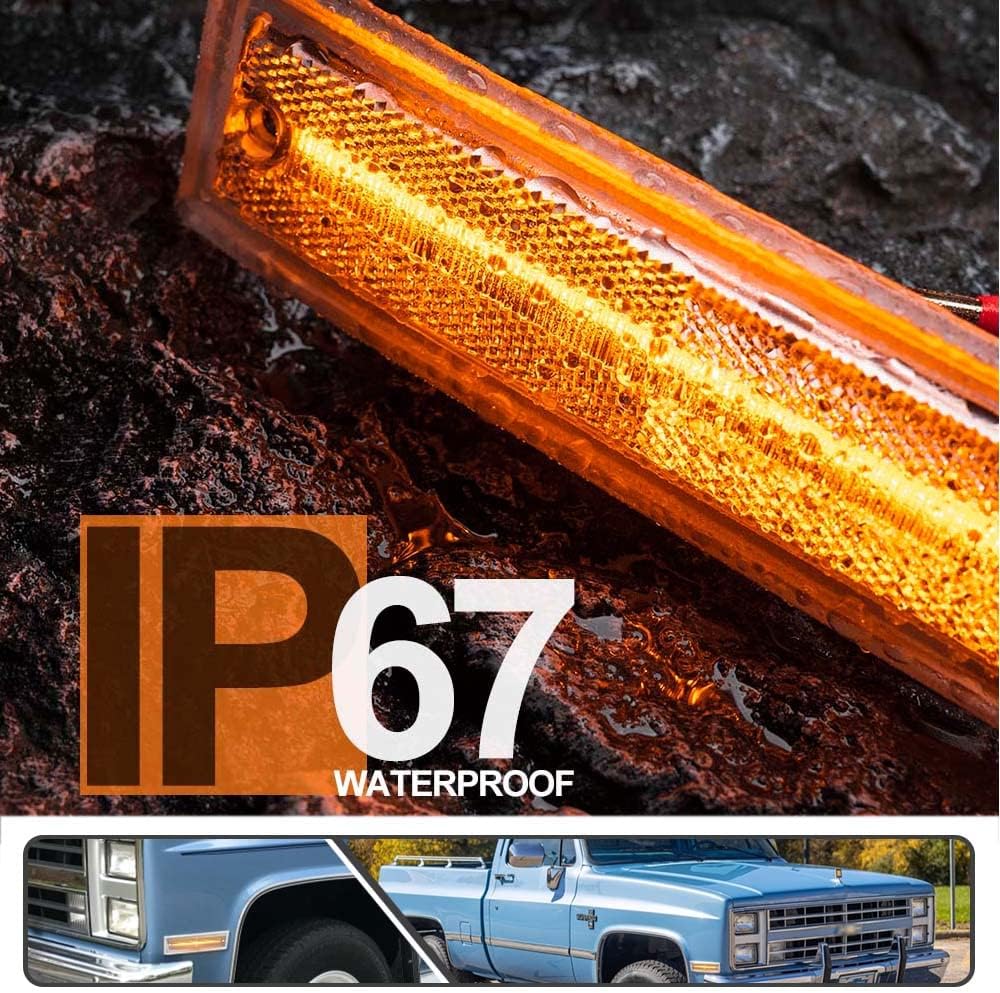 2Pcs Amber LED Side Marker Light for Chevy K5 Blazer GM C/K R/V Truck for GMC Jimmy 1984-1991 Front Fender Indicator Turn Signal Lights Replace OEM Side Marker Lamp Clear Lens