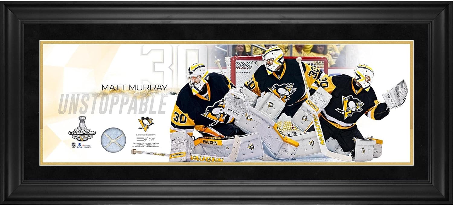 Matt Murray Pittsburgh Penguins 2016 Stanley Cup Champions Framed 10" x 30" Panoramic with Game-Used Net - Limited Edition of 199 - NHL Player Plaques and Collages