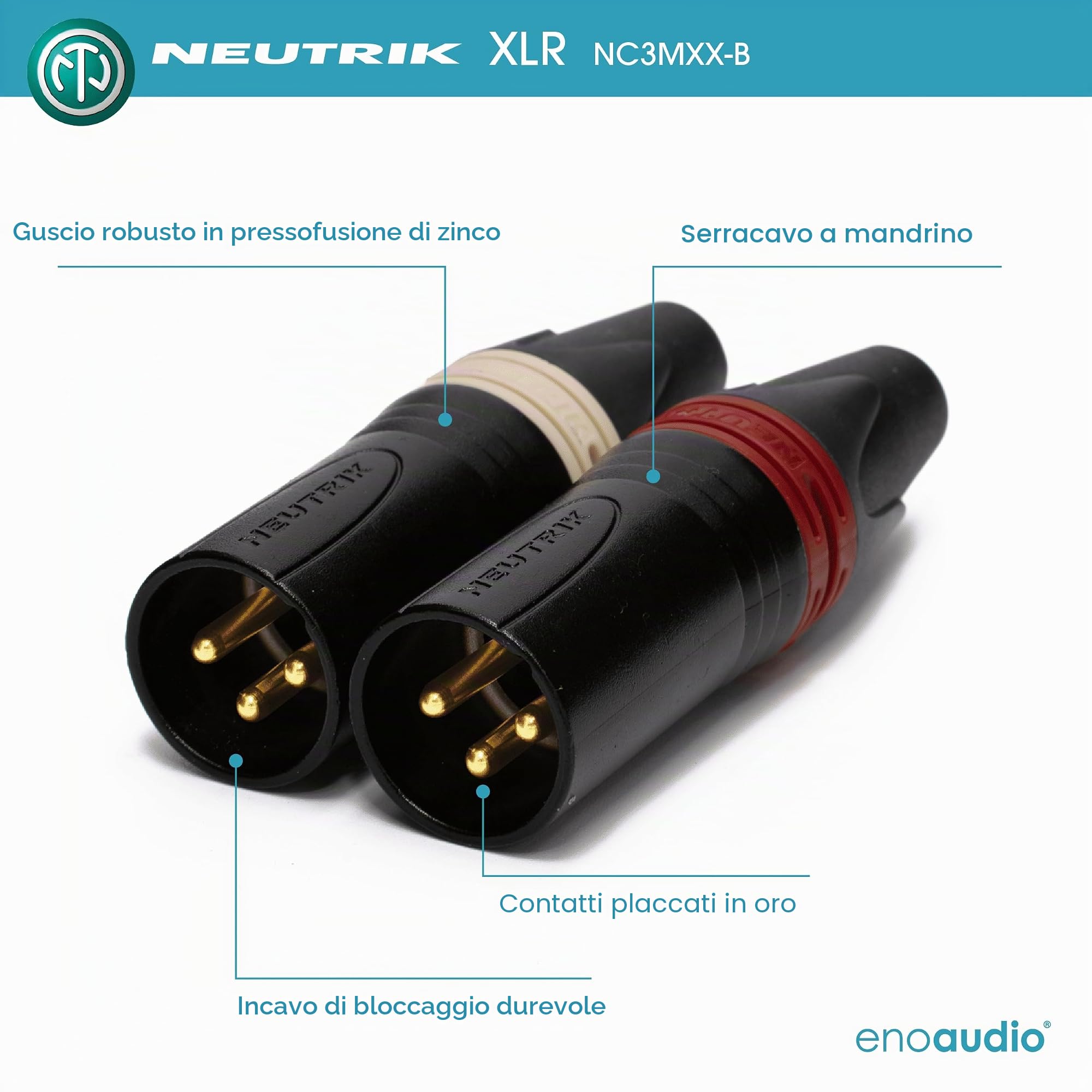 enoaudio Mogami 2534 Quad Cavo Coppia (L,R) professionale | Neutrik Gold XLR femmina – XLR maschio | HiFi - 2,0 m
