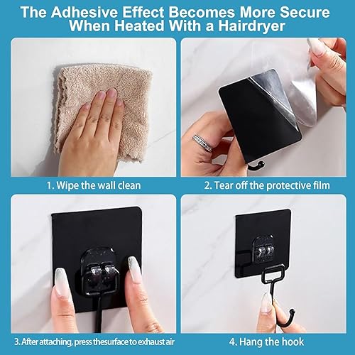 Miniatura 4 de 10 Pack Large Adhesive Hooks for Hanging 40lb(Max), All-Purpose Wall Hooks for Hanging Heavy Duty, Stainless Steel Towel and Coats Hook to use