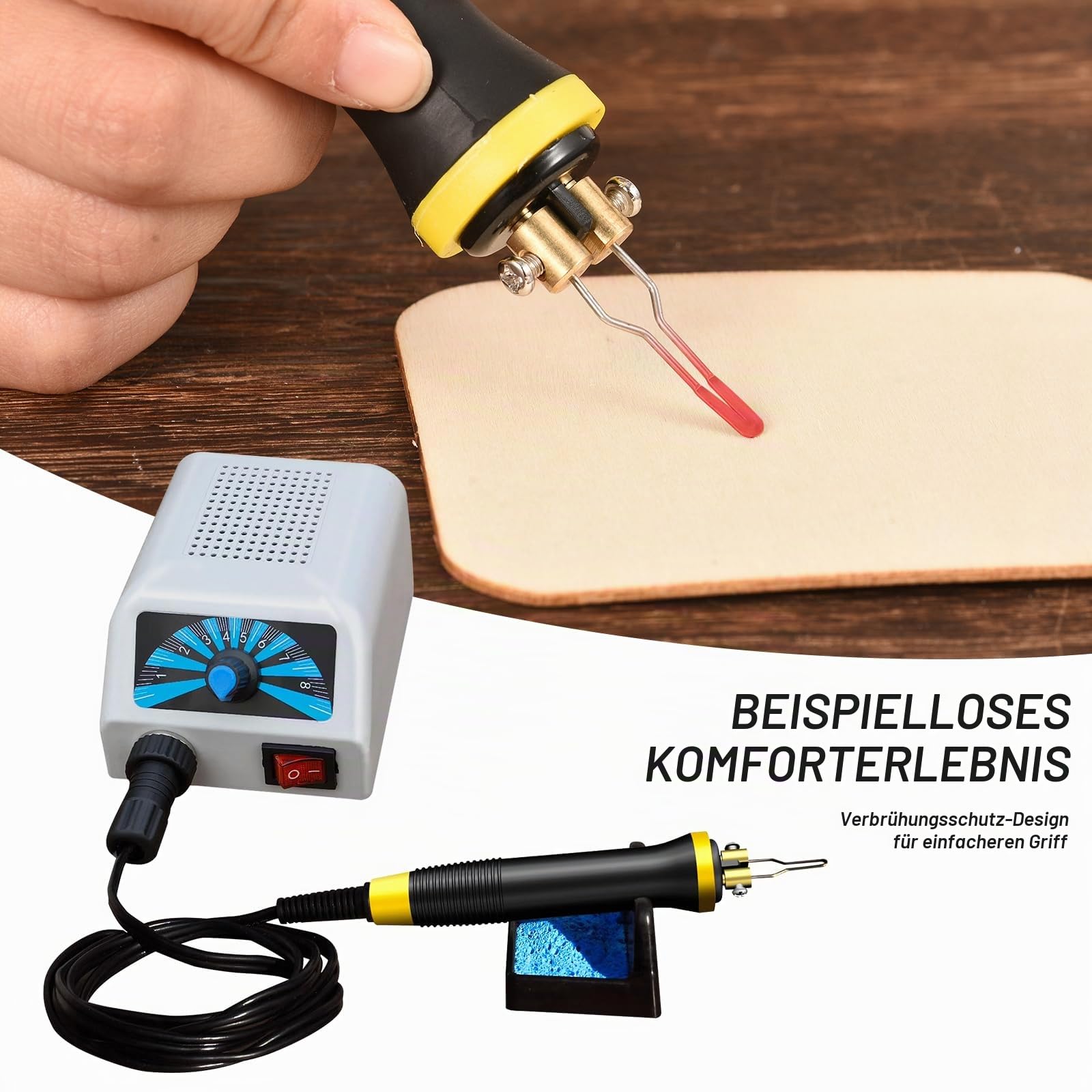 BORDEAG Brandmalstation, Brandmalerei Set, Brandmalkolben, Bastelset Lötstation Lötkolben Set, Einstellbare Temperatur 100℃ - 800 ℃ Brennkolben mit 30tlg Lötspitzen für Holz, Leder und Kork DIY