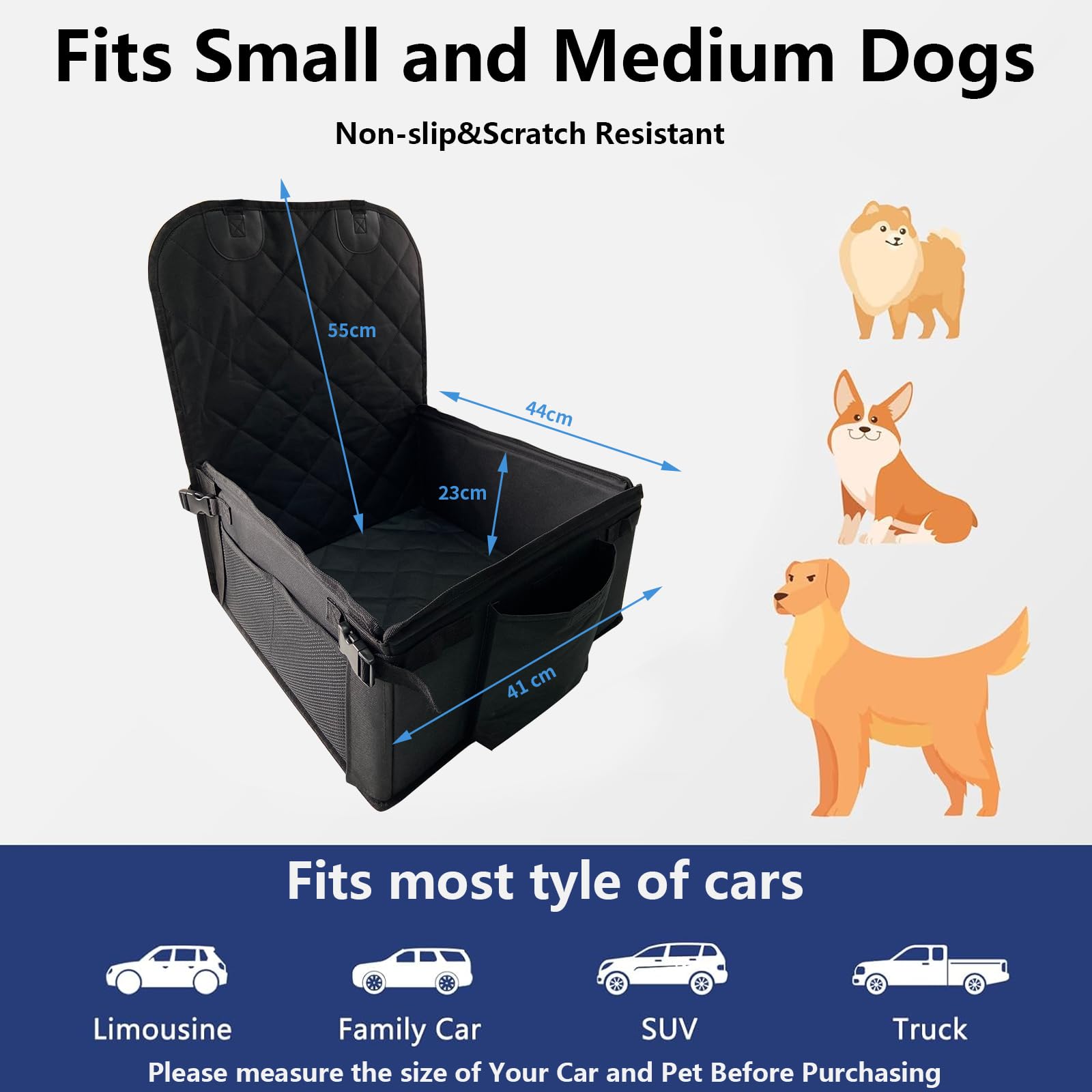 Hundeautositz, Extra Stabiler Hunde Autositz, Auto Hundesitz mit Verstärkte Wände und Sicherheitsgurte, Wasserdicht Hundeautositz für Rück- und Vordersitz,Hundeautobett für Kleine Mittlere Hunde