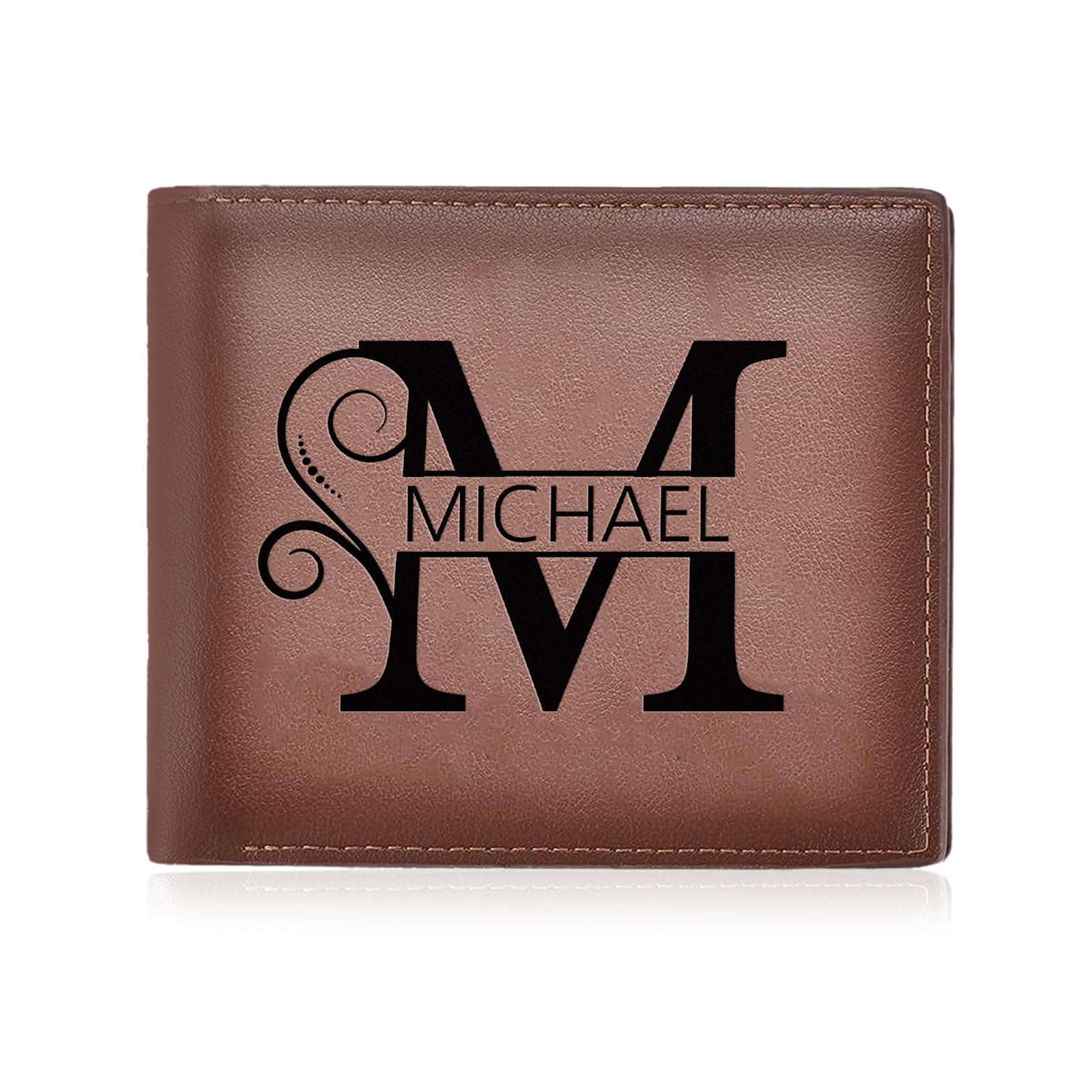 GemMyShin Personalized Leather Wallet for Men - Custom RFID Blocking Wallet with Engraved Name & initial - Ideal Gift for Husband, Dad, Boyfriend, Son