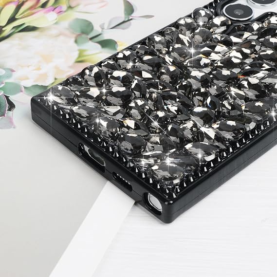 Compatible with Samsung Galaxy S25 Ultra Glitter Case 3D Glitter Sparkle Bling Case Crystal Rhinestone Diamond Bumper Clear Gems Cute Protective Girly Case for Galaxy S25 Ultra, Black
