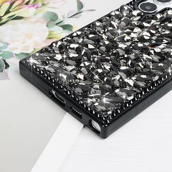 Compatible with Samsung Galaxy S25 Ultra Glitter Case 3D Glitter Sparkle Bling Case Crystal Rhinestone Diamond Bumper Clear Gems Cute Protective Girly Case for Galaxy S25 Ultra, Black