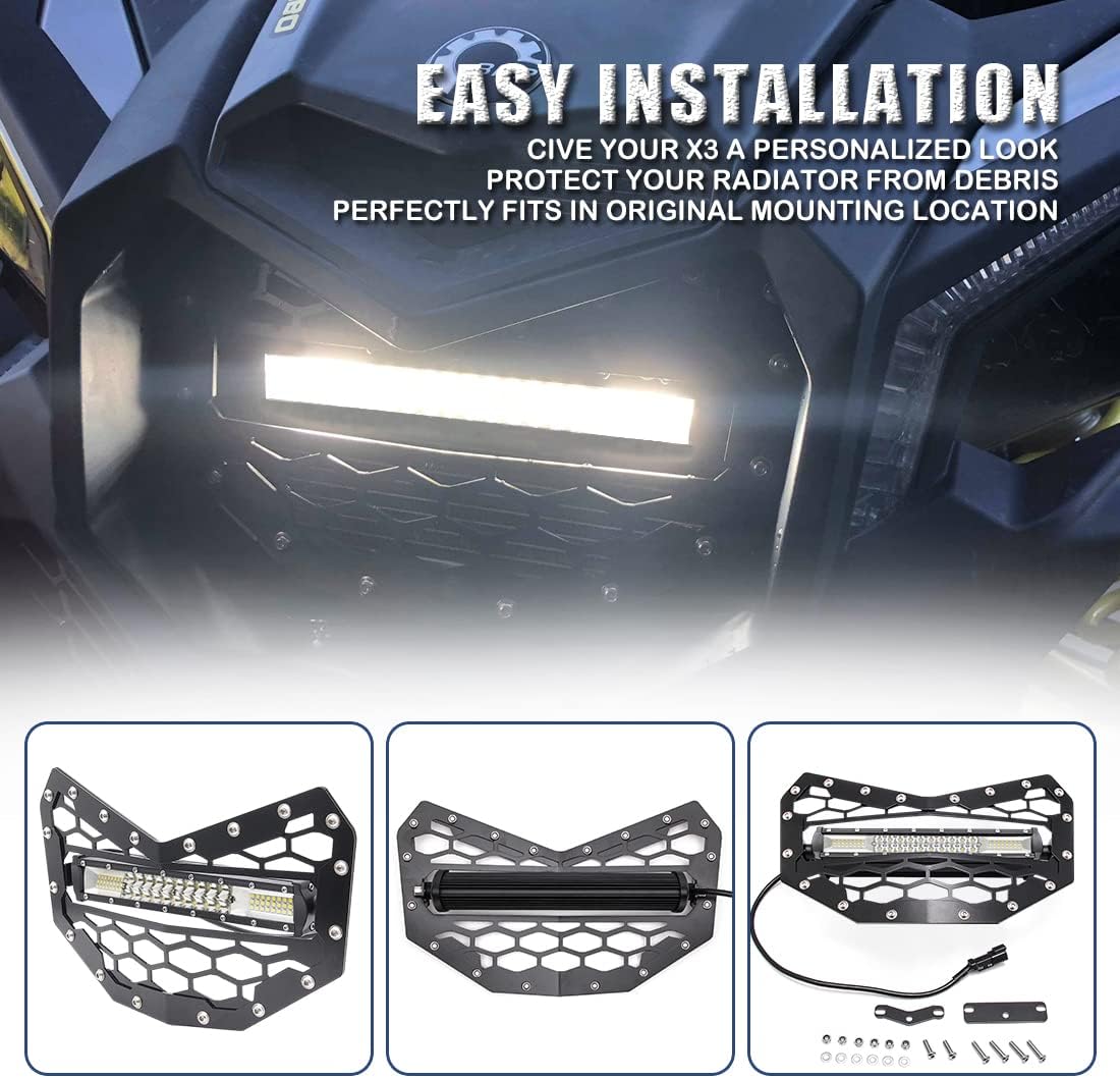 Chelhead Can AM X3 Grille with 11 INCH Slim Led Light Bar Combo Beam and Wiring Harness Compatible with Can-Am Maverick X3 2016 2017 2018 2019 2020 2021 2022 2023