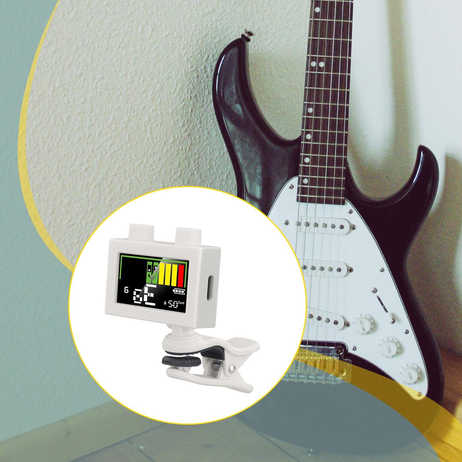 Colcolo Afinador Guitarra Digital Electrónico Metronomo y Afinador Profesional Integrado Cuerpo Compacto y Resistente Adecuado para Bajistas y Violinistas, blanco