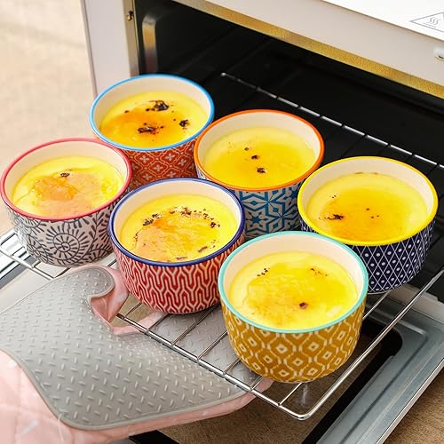 Miniatura 37 de Selamica Ramequines de cerámica de 4 onzas, Ramekins de crema Brulee aptos para horno, platos de natillas de soufflé para hornear, mini cuencos