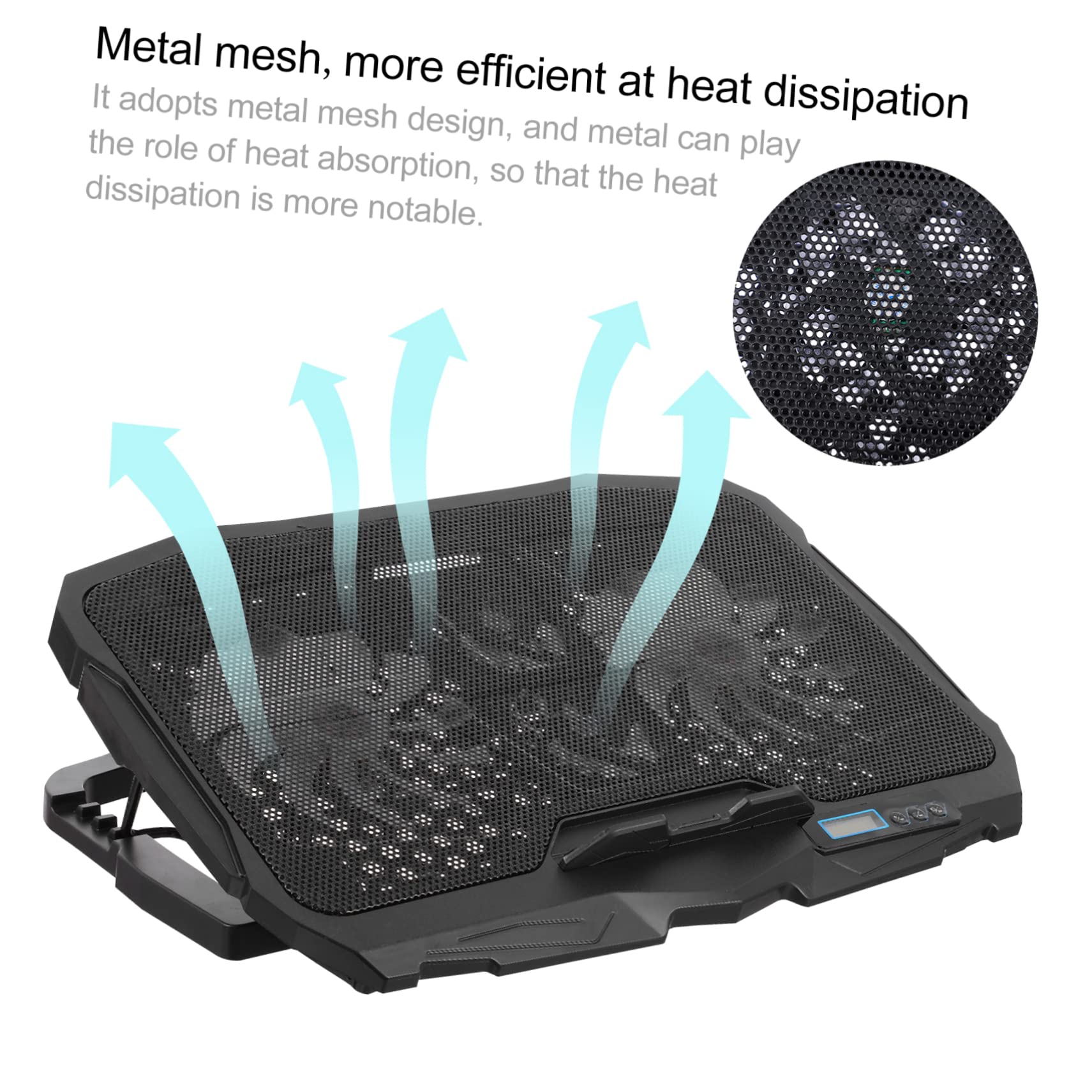 POPETPOP Dispositivo Raffreddamento Per Notebook Usb Per Laptop Gioco Supporto Ventilato Deflettore Ribaltabile Regolazione Velocità e Marce Maglie in Metallo Superficie Smerigliata