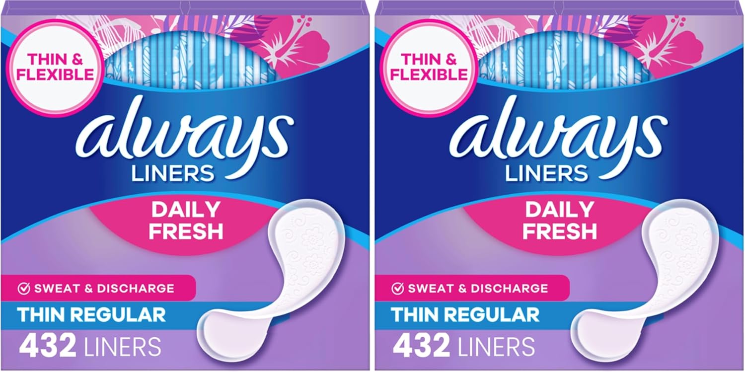 Always Daily Fresh Thin Liners, Regular Absorbency, Unscented Panty Liners, 432 Count (Pack of 2)