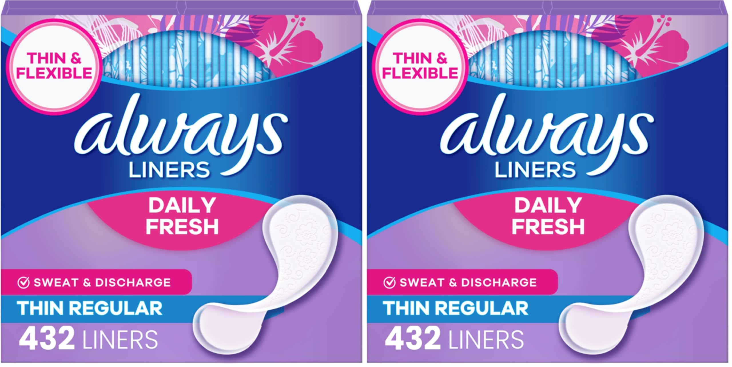 Always Panty Liners for Women Daily Liners, Regular Absorbency, Unscented, 432 Count (Pack of 2)
