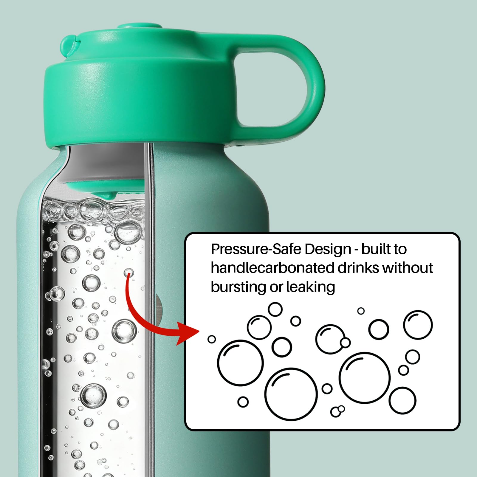 BOTTLE BOTTLE Wasserflasche für kohlensäurehaltige Getränke, 590 ml, isolierte Flaschen für kohlensäurehaltige Getränke, halten Kohlensäure länger, auslaufsicher, für Sport, Reisen, Schule (grün)