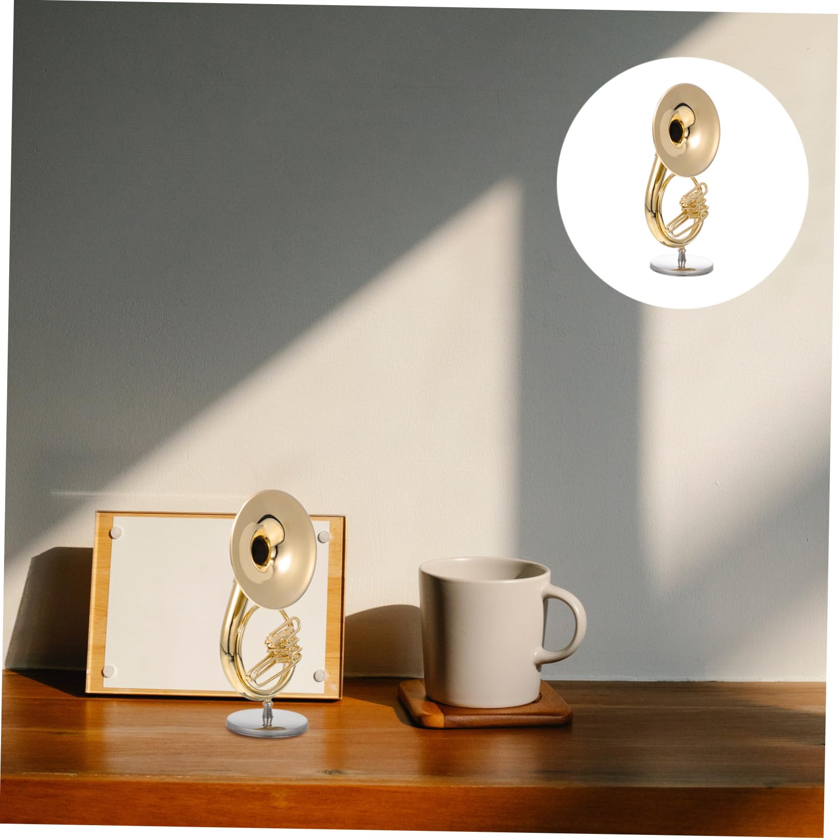 Alasum Miniatur Sousaphon Modell aus Kupfer 13cm mit Goldenem Finish Inklusive Aufbewahrungsbox und Ständer Langlebige Tischdekoration für Zuhause und Café